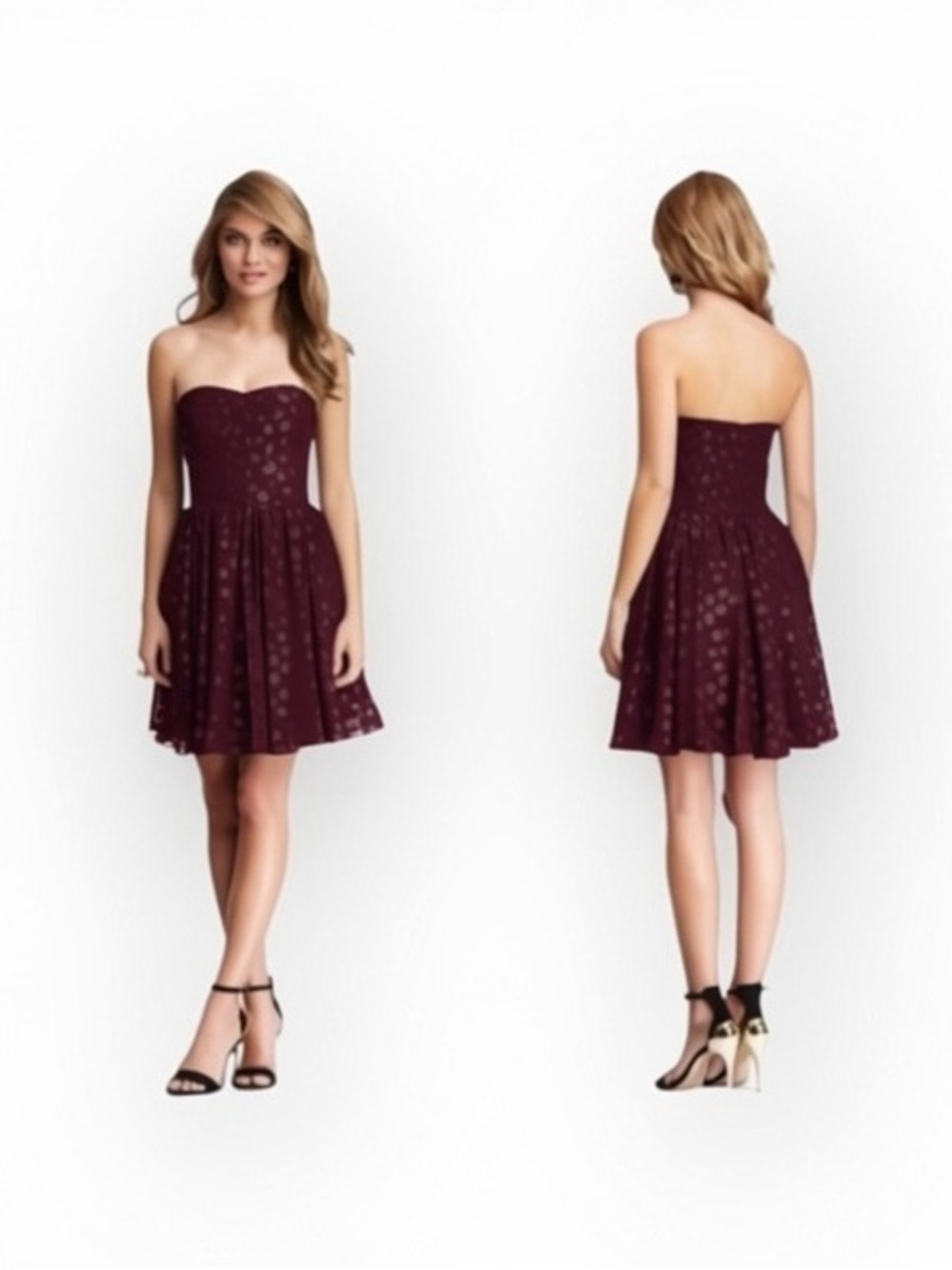 new Guess 𖦹 Chiffon Strapless Polka Dot Cocktail Dress 𖦹 Amethyst Purple 𖦹 4 - Picture 13 of 16